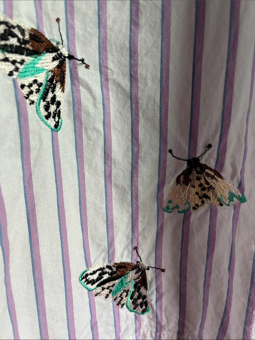 Maeve Lavender and White Striped Button-Down with Butterfly Embroidery - Picture 4 of 9